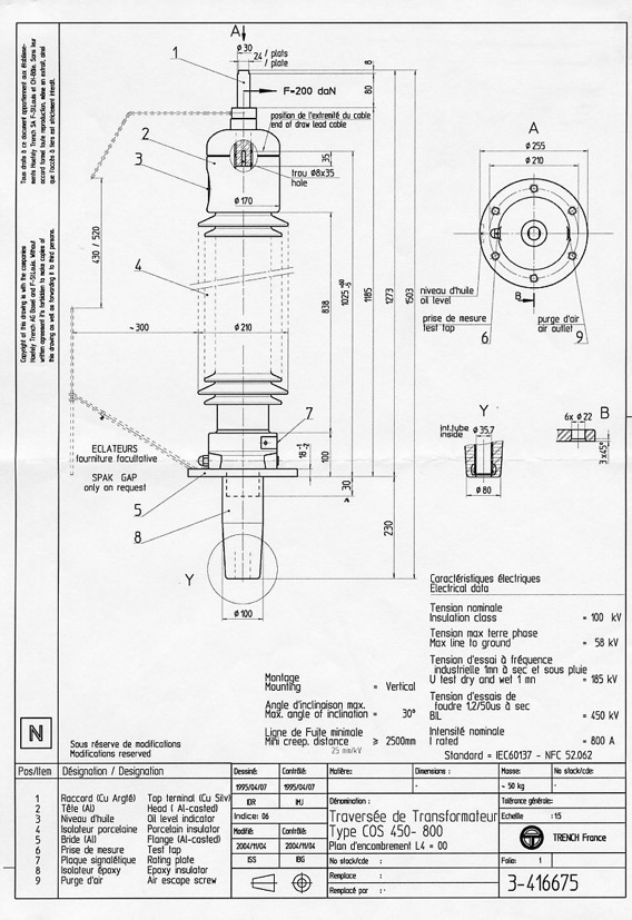 borne condensateur COS450-800A 100kV
